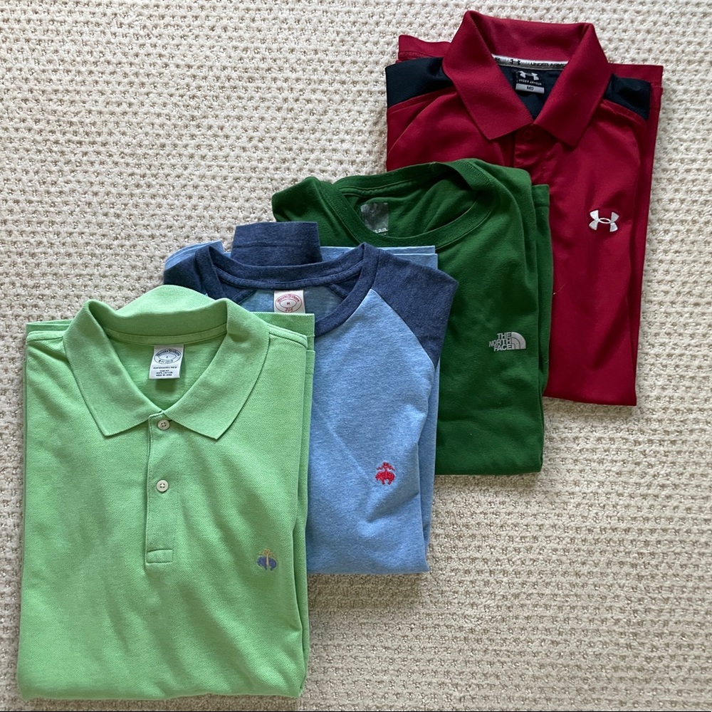 Men’s bundle of shirts (Brooks Brothers, Under Armour, and North Face)